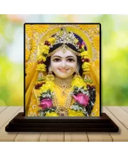 Car Dashboard Radha Krishna Wooden Photo Stand  3x4 Inches, Compact & Stylish Spiritual Display For Car, Home & Office (Pack Of 1) (F49440)