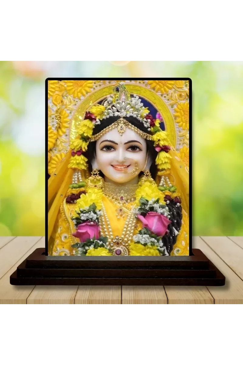 Car Dashboard Radha Krishna Wooden Photo Stand  3x4 Inches, Compact & Stylish Spiritual Display For Car, Home & Office (Pack Of 1) (F49440)