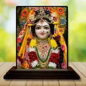 Car Dashboard Krishna Wooden Photo Stand  3x4 Inches, Compact & Stylish Spiritual Display For Car, Home & Office (Pack Of 1) (F49441)