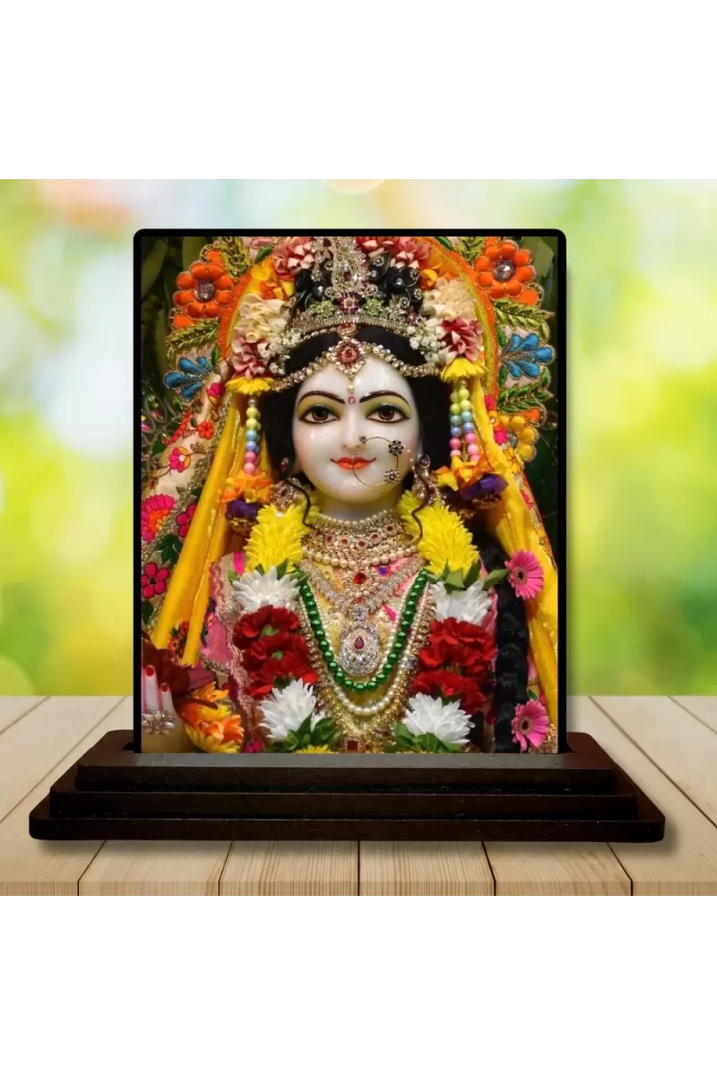 Car Dashboard Krishna Wooden Photo Stand  3x4 Inches, Compact & Stylish Spiritual Display For Car, Home & Office (Pack Of 1) (F49441)
