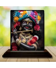 Car Dashboard Krishna Wooden Photo Stand  3x4 Inches, Compact & Stylish Spiritual Display For Car, Home & Office (Pack Of 1) (F49442)
