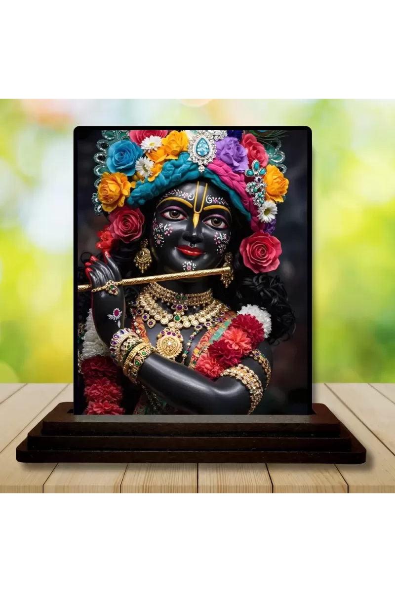 Car Dashboard Krishna Wooden Photo Stand  3x4 Inches, Compact & Stylish Spiritual Display For Car, Home & Office (Pack Of 1) (F49442)