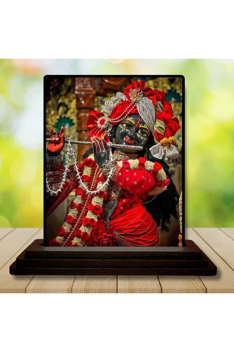 Car Dashboard Krishna Wooden Photo Stand  3x4 Inches, Compact & Stylish Spiritual Display For Car, Home & Office (Pack Of 1) (F49443)