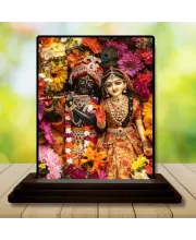 Car Dashboard Krishna And Radha Wooden Photo Stand  3x4 Inches, Compact & Stylish Spiritual Display For Car, Home & Office (Pack Of 1) (F49444)