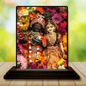 Car Dashboard Krishna And Radha Wooden Photo Stand  3x4 Inches, Compact & Stylish Spiritual Display For Car, Home & Office (Pack Of 1) (F49444)