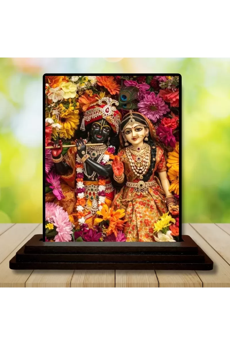 Car Dashboard Krishna And Radha Wooden Photo Stand  3x4 Inches, Compact & Stylish Spiritual Display For Car, Home & Office (Pack Of 1) (F49444)