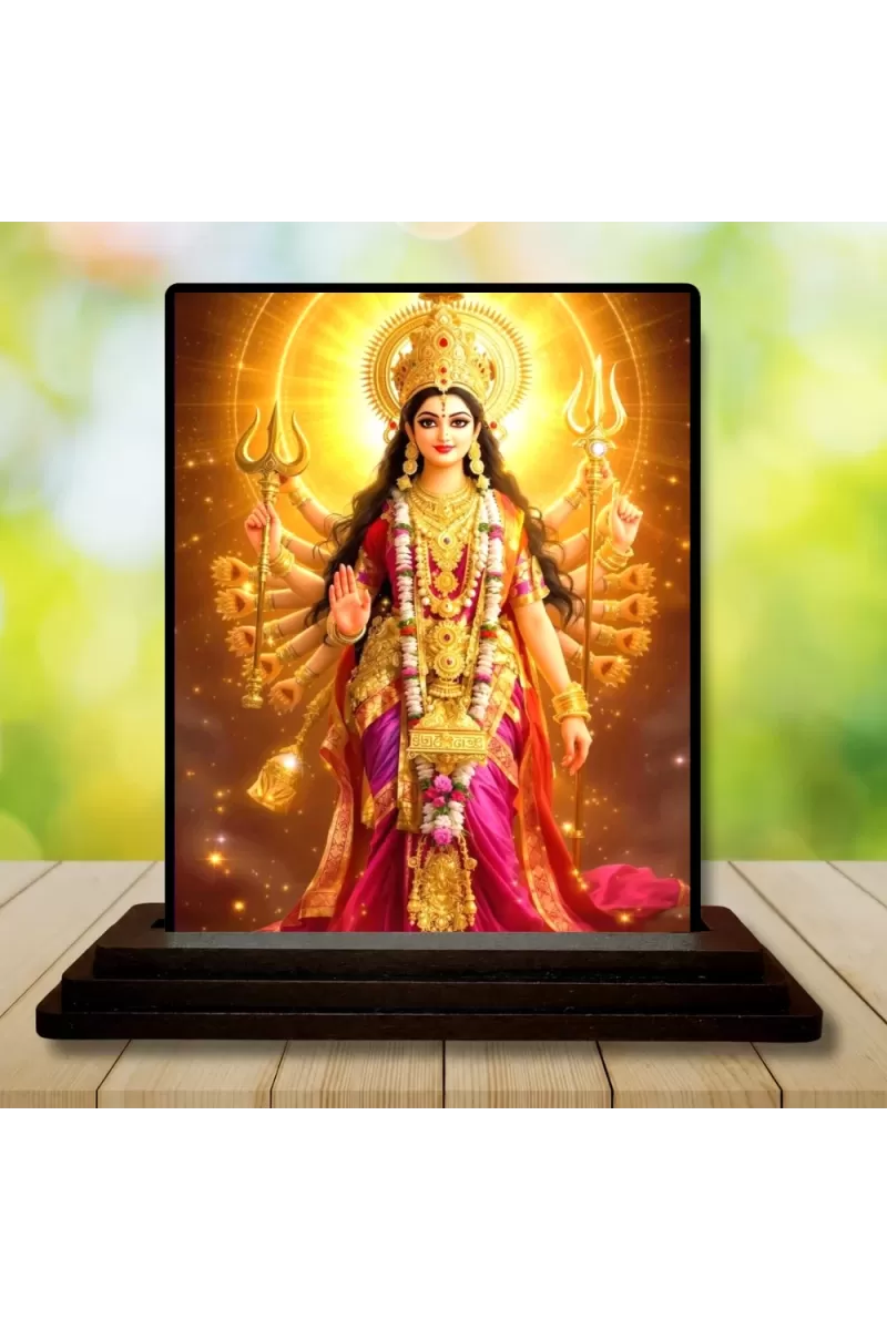 Car Dashboard Durga Wooden Photo Stand  3x4 Inches, Compact & Stylish Spiritual Display For Car, Home & Office (Pack Of 1) (F49445)