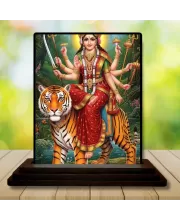 Car Dashboard Durga Wooden Photo Stand  3x4 Inches, Compact & Stylish Spiritual Display For Car, Home & Office (Pack Of 1) (F49446)