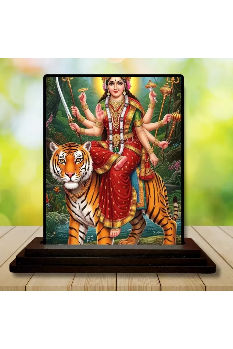 Car Dashboard Durga Wooden Photo Stand  3x4 Inches, Compact & Stylish Spiritual Display For Car, Home & Office (Pack Of 1) (F49446)