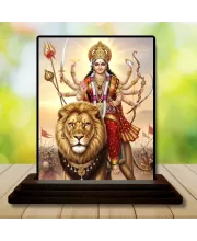 Car Dashboard Durga Wooden Photo Stand  3x4 Inches, Compact & Stylish Spiritual Display For Car, Home & Office (Pack Of 1) (F49447)