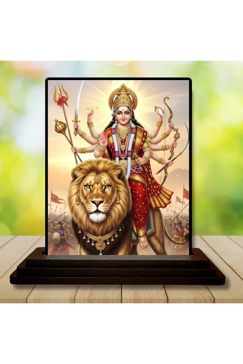 Car Dashboard Durga Wooden Photo Stand  3x4 Inches, Compact & Stylish Spiritual Display For Car, Home & Office (Pack Of 1) (F49447)