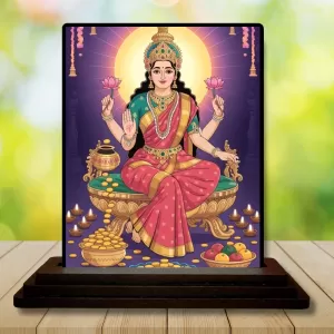 Car Dashboard Lakshmi Wooden Photo Stand  3x4 Inches, Compact & Stylish Spiritual Display For Car, Home & Office (Pack Of 1) (F49449)