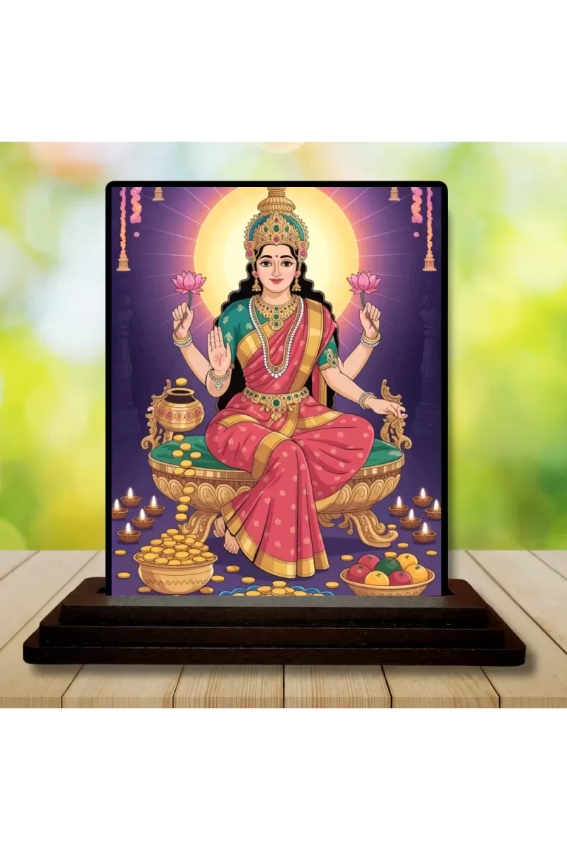 Car Dashboard Lakshmi Wooden Photo Stand  3x4 Inches, Compact & Stylish Spiritual Display For Car, Home & Office (Pack Of 1) (F49449)