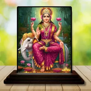 Car Dashboard Lakshmi Wooden Photo Stand  3x4 Inches, Compact & Stylish Spiritual Display For Car, Home & Office (Pack Of 1) (F49450)