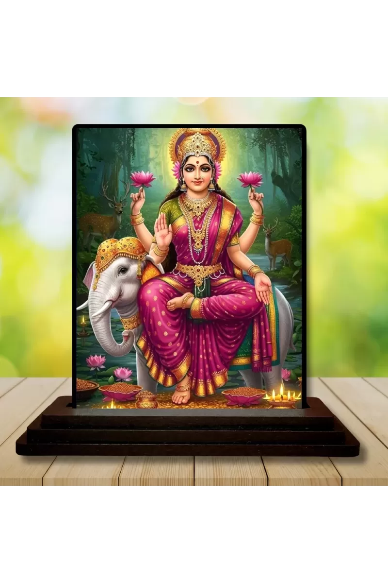 Car Dashboard Lakshmi Wooden Photo Stand  3x4 Inches, Compact & Stylish Spiritual Display For Car, Home & Office (Pack Of 1) (F49450)