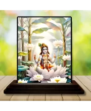 Car Dashboard Krishna Wooden Photo Stand  3x4 Inches, Compact & Stylish Spiritual Display For Car, Home & Office (Pack Of 1) (F49452)