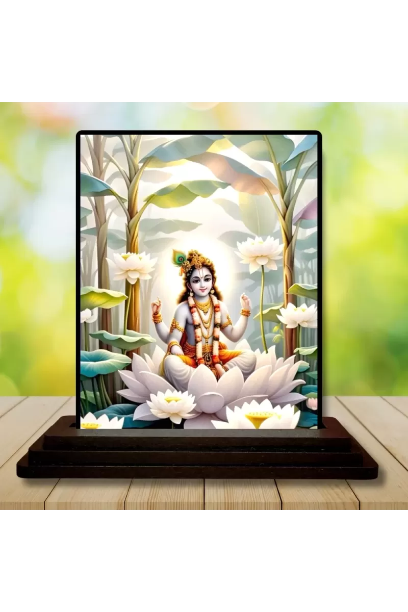 Car Dashboard Krishna Wooden Photo Stand  3x4 Inches, Compact & Stylish Spiritual Display For Car, Home & Office (Pack Of 1) (F49452)