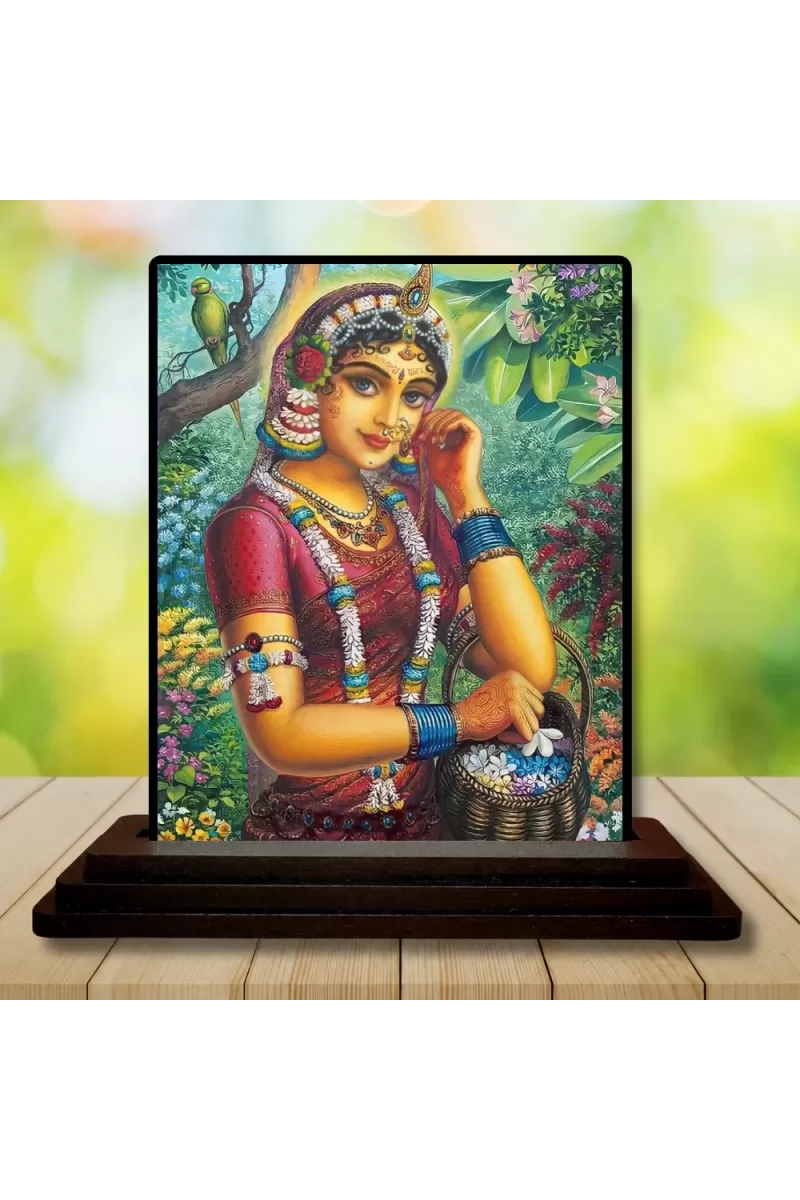Car Dashboard Radha Wooden Photo Stand  3x4 Inches, Compact & Stylish Spiritual Display For Car, Home & Office (Pack Of 1) (F49453)
