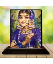 Car Dashboard Shree Radha Wooden Photo Stand  3x4 Inches, Compact & Stylish Spiritual Display For Car, Home & Office (Pack Of 1) (F49454)