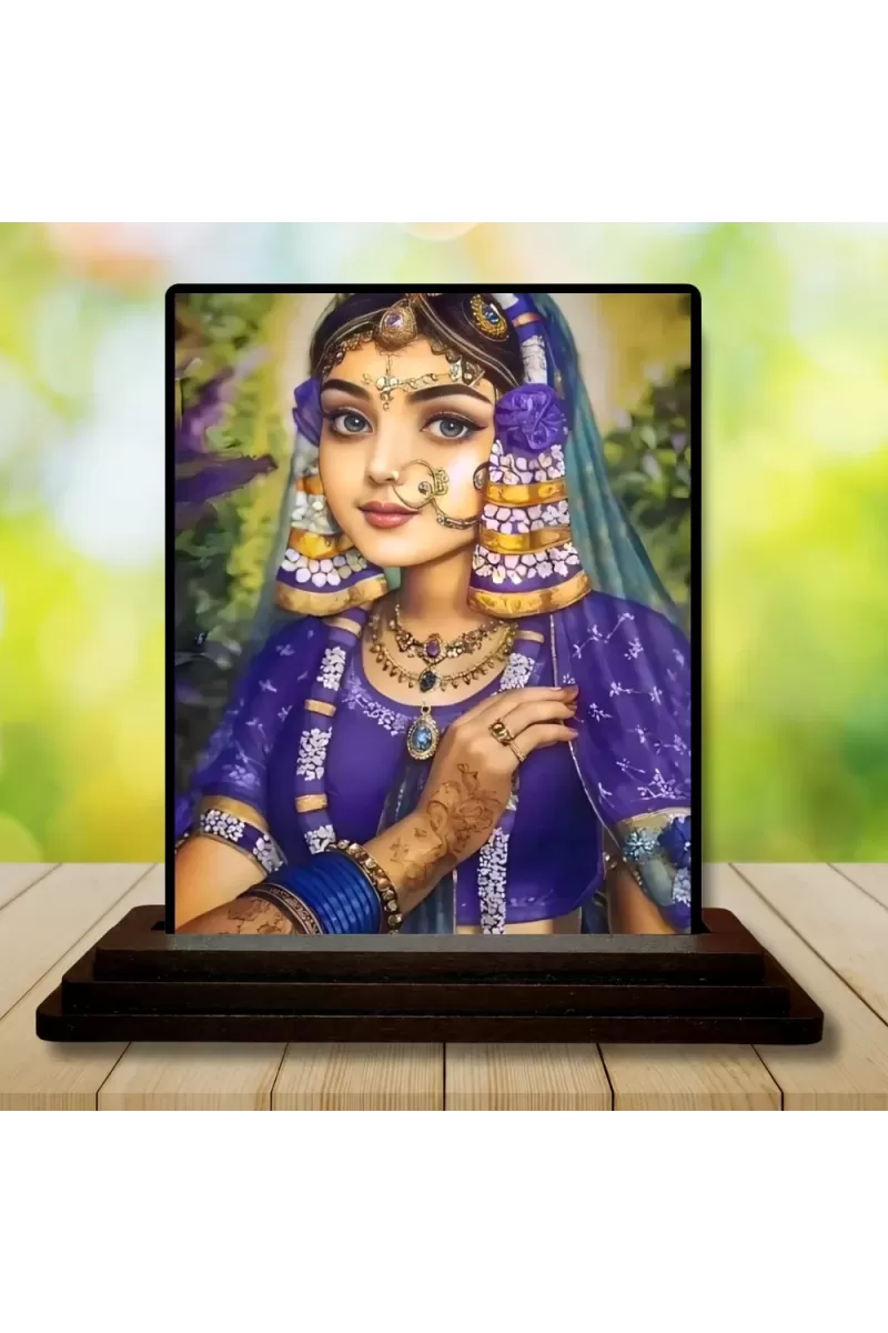 Car Dashboard Shree Radha Wooden Photo Stand  3x4 Inches, Compact & Stylish Spiritual Display For Car, Home & Office (Pack Of 1) (F49454)