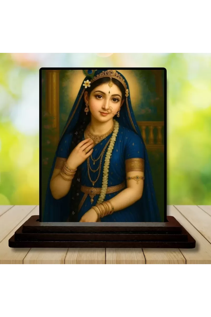 Car Dashboard Radha Wooden Photo Stand  3x4 Inches, Compact & Stylish Spiritual Display For Car, Home & Office (Pack Of 1) (F49455)
