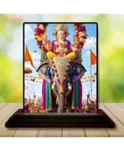 Car Dashboard Ganesha Wooden Photo Stand  3x4 Inches, Compact & Stylish Spiritual Display For Car, Home & Office (Pack Of 1) (F49456)