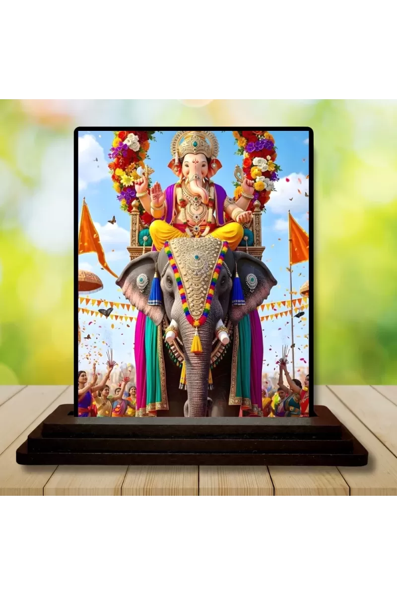 Car Dashboard Ganesha Wooden Photo Stand  3x4 Inches, Compact & Stylish Spiritual Display For Car, Home & Office (Pack Of 1) (F49456)