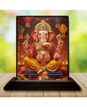 Car Dashboard Ganesha Wooden Photo Stand  3x4 Inches, Compact & Stylish Spiritual Display For Car, Home & Office (Pack Of 1) (F49457)