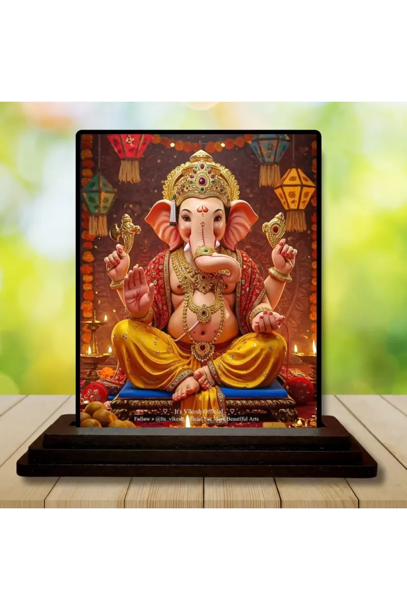 Car Dashboard Ganesha Wooden Photo Stand  3x4 Inches, Compact & Stylish Spiritual Display For Car, Home & Office (Pack Of 1) (F49457)