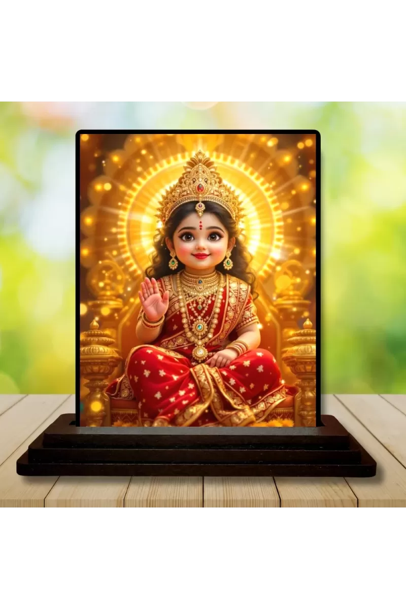 Car Dashboard Lakshmi Wooden Photo Stand  3x4 Inches, Compact & Stylish Spiritual Display For Car, Home & Office (Pack Of 1) (F49458)