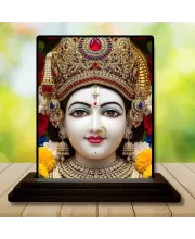 Car Dashboard Goddess Lakshmi Wooden Photo Stand  3x4 Inches, Compact & Stylish Spiritual Display For Car, Home & Office (Pack Of 1) (F49459)