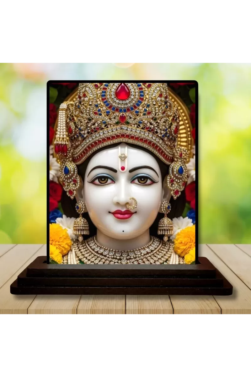 Car Dashboard Goddess Lakshmi Wooden Photo Stand  3x4 Inches, Compact & Stylish Spiritual Display For Car, Home & Office (Pack Of 1) (F49459)