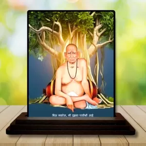 Car Dashboard Swami Samarth Wooden Photo Stand  3x4 Inches, Compact & Stylish Spiritual Display For Car, Home & Office (Pack Of 1) (F49463)