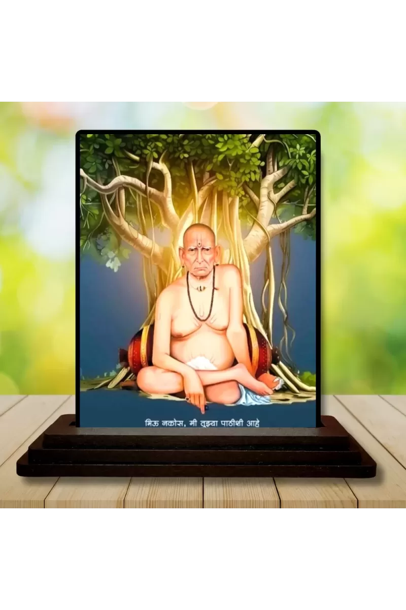Car Dashboard Swami Samarth Wooden Photo Stand  3x4 Inches, Compact & Stylish Spiritual Display For Car, Home & Office (Pack Of 1) (F49463)