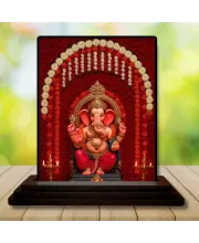 Car Dashboard Ganesha Wooden Photo Stand  3x4 Inches, Compact & Stylish Spiritual Display For Car, Home & Office (Pack Of 1) (F49464)