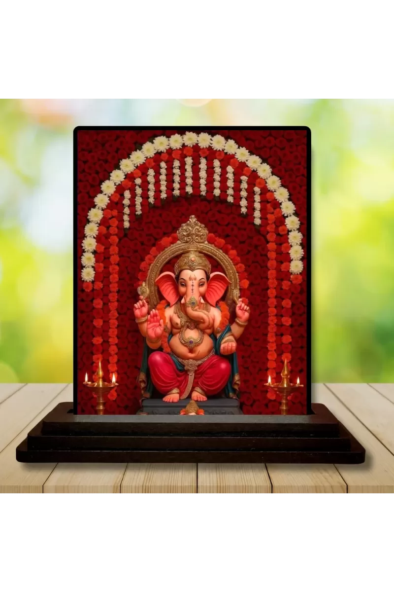 Car Dashboard Ganesha Wooden Photo Stand  3x4 Inches, Compact & Stylish Spiritual Display For Car, Home & Office (Pack Of 1) (F49464)