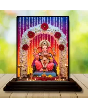 Car Dashboard Ganesha Wooden Photo Stand  3x4 Inches, Compact & Stylish Spiritual Display For Car, Home & Office (Pack Of 1) (F49465)
