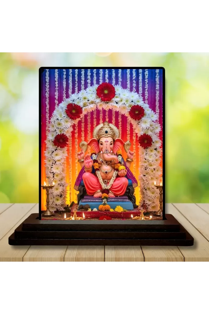 Car Dashboard Ganesha Wooden Photo Stand  3x4 Inches, Compact & Stylish Spiritual Display For Car, Home & Office (Pack Of 1) (F49465)