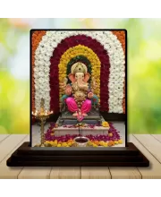 Car Dashboard Ganesha Wooden Photo Stand  3x4 Inches, Compact & Stylish Spiritual Display For Car, Home & Office (Pack Of 1) (F49466)