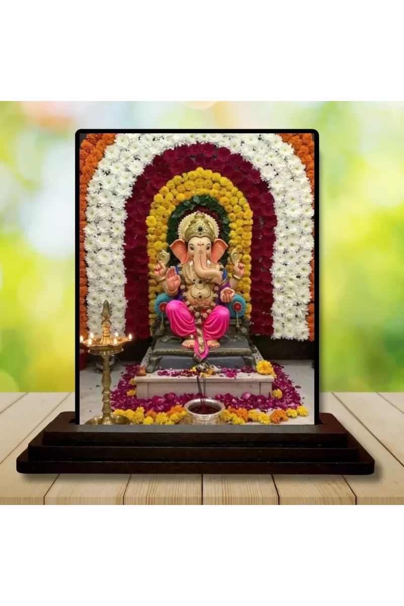 Car Dashboard Ganesha Wooden Photo Stand  3x4 Inches, Compact & Stylish Spiritual Display For Car, Home & Office (Pack Of 1) (F49466)