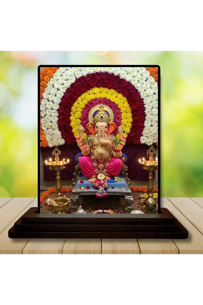 Car Dashboard Ganesha Wooden Photo Stand  3x4 Inches, Compact & Stylish Spiritual Display For Car, Home & Office (Pack Of 1) (F49467)