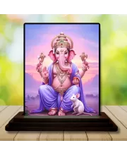Car Dashboard Ganesha Wooden Photo Stand  3x4 Inches, Compact & Stylish Spiritual Display For Car, Home & Office (Pack Of 1) (F49468)