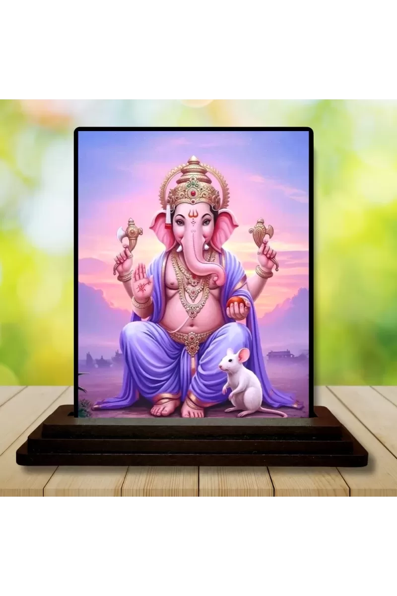 Car Dashboard Ganesha Wooden Photo Stand  3x4 Inches, Compact & Stylish Spiritual Display For Car, Home & Office (Pack Of 1) (F49468)