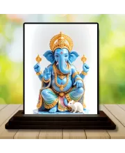 Car Dashboard Ganesha Wooden Photo Stand  3x4 Inches, Compact & Stylish Spiritual Display For Car, Home & Office (Pack Of 1) (F49469)