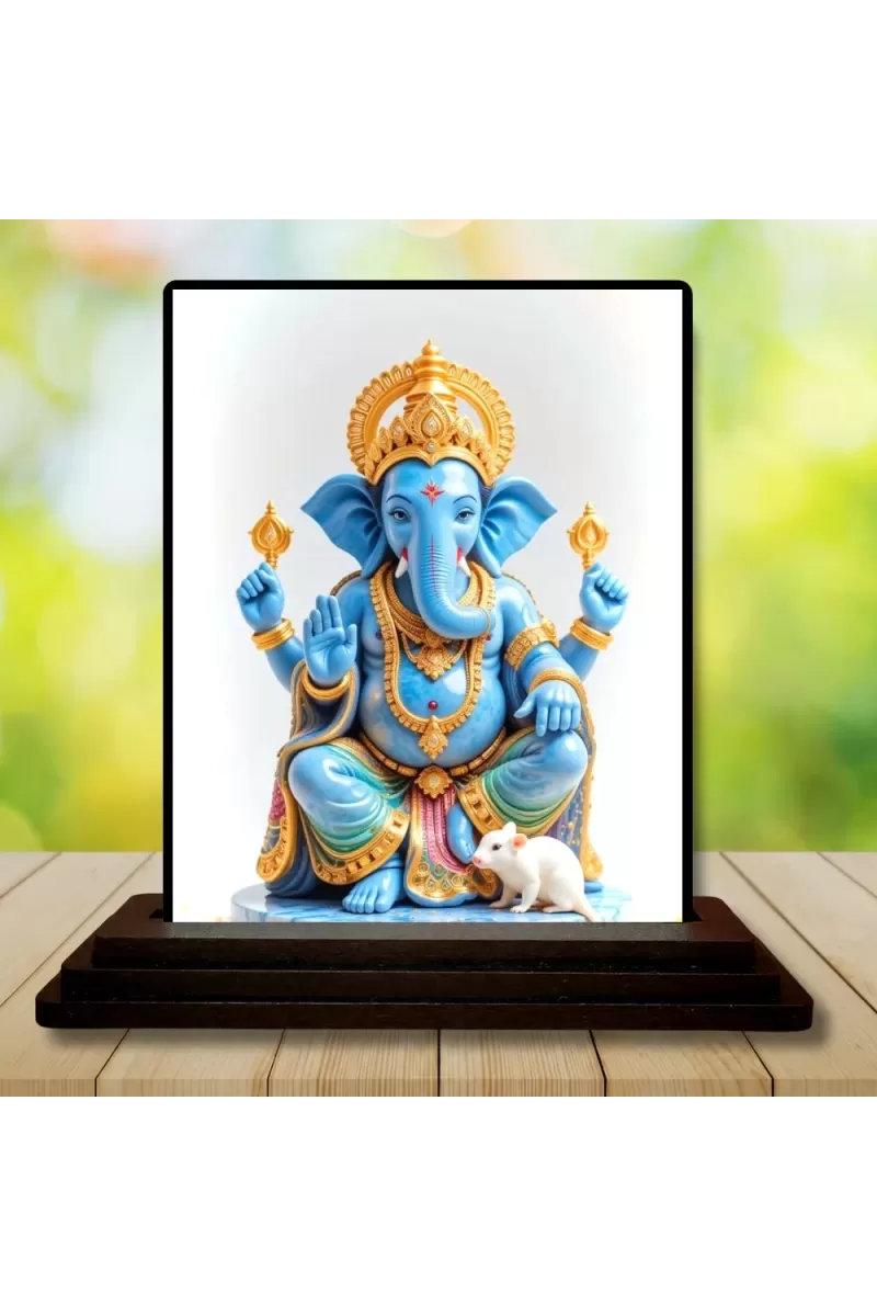 Car Dashboard Ganesha Wooden Photo Stand  3x4 Inches, Compact & Stylish Spiritual Display For Car, Home & Office (Pack Of 1) (F49469)