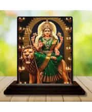 Car Dashboard Durga Wooden Photo Stand  3x4 Inches, Compact & Stylish Spiritual Display For Car, Home & Office (Pack Of 1) (F49470)