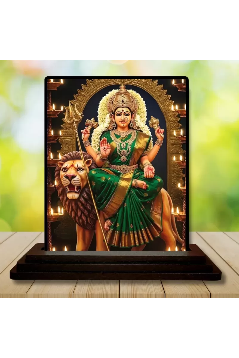 Car Dashboard Durga Wooden Photo Stand  3x4 Inches, Compact & Stylish Spiritual Display For Car, Home & Office (Pack Of 1) (F49470)