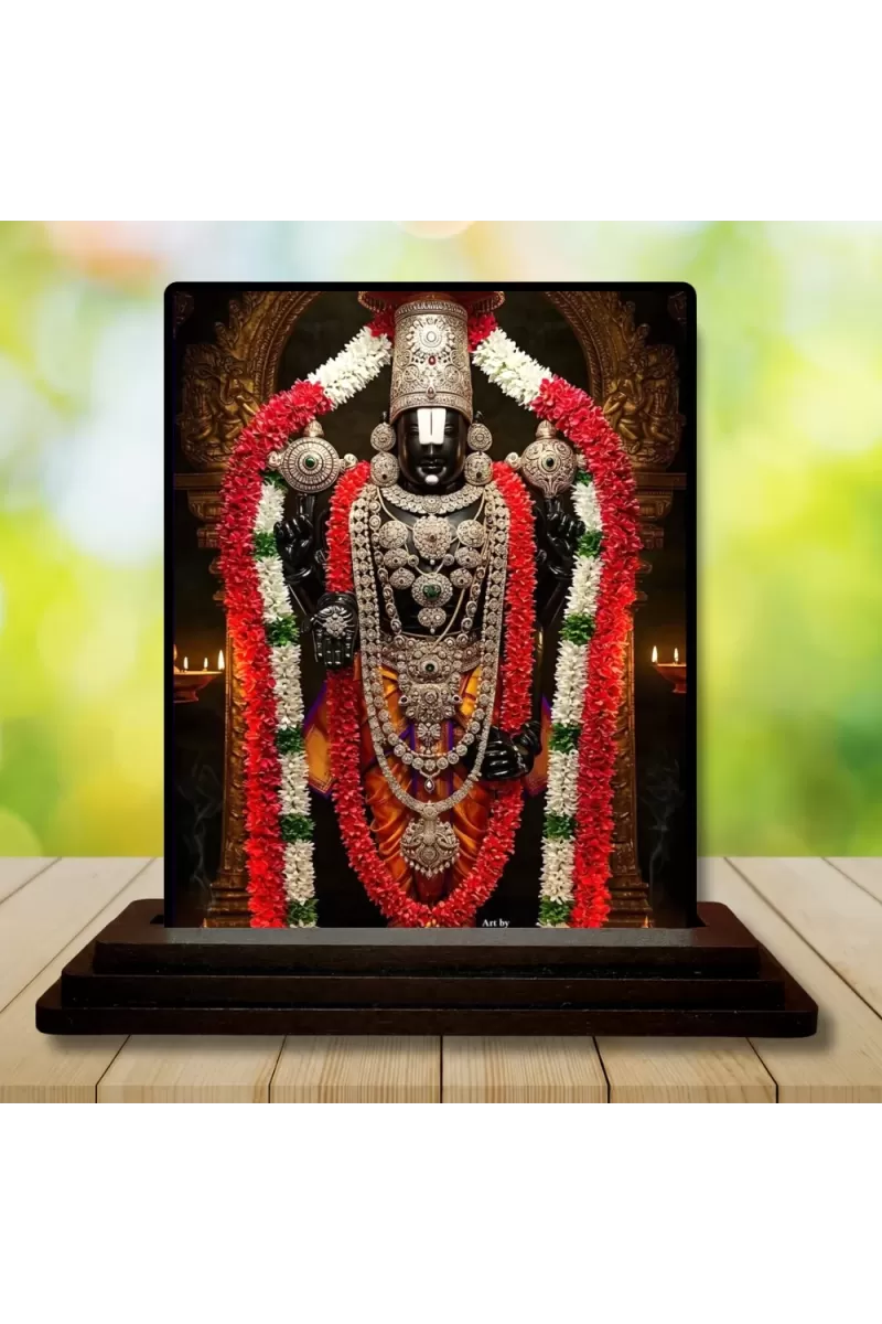 Car Dashboard Lord Venkateswara Wooden Photo Stand  3x4 Inches, Compact & Stylish Spiritual Display For Car, Home & Office (Pack Of 1) (F49471)