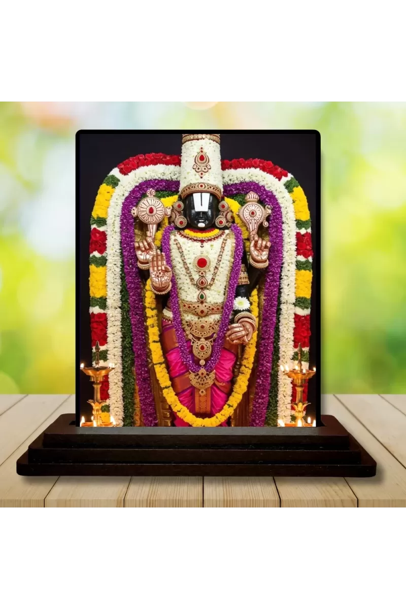 Car Dashboard Tirupati Balaji Wooden Photo Stand  3x4 Inches, Compact & Stylish Spiritual Display For Car, Home & Office (Pack Of 1) (F49472)
