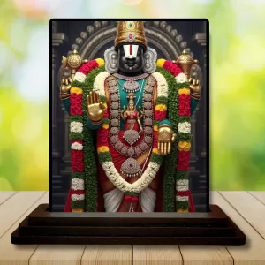 Car Dashboard Venkateswara Wooden Photo Stand  3x4 Inches, Compact & Stylish Spiritual Display For Car, Home & Office (Pack Of 1) (F49473)